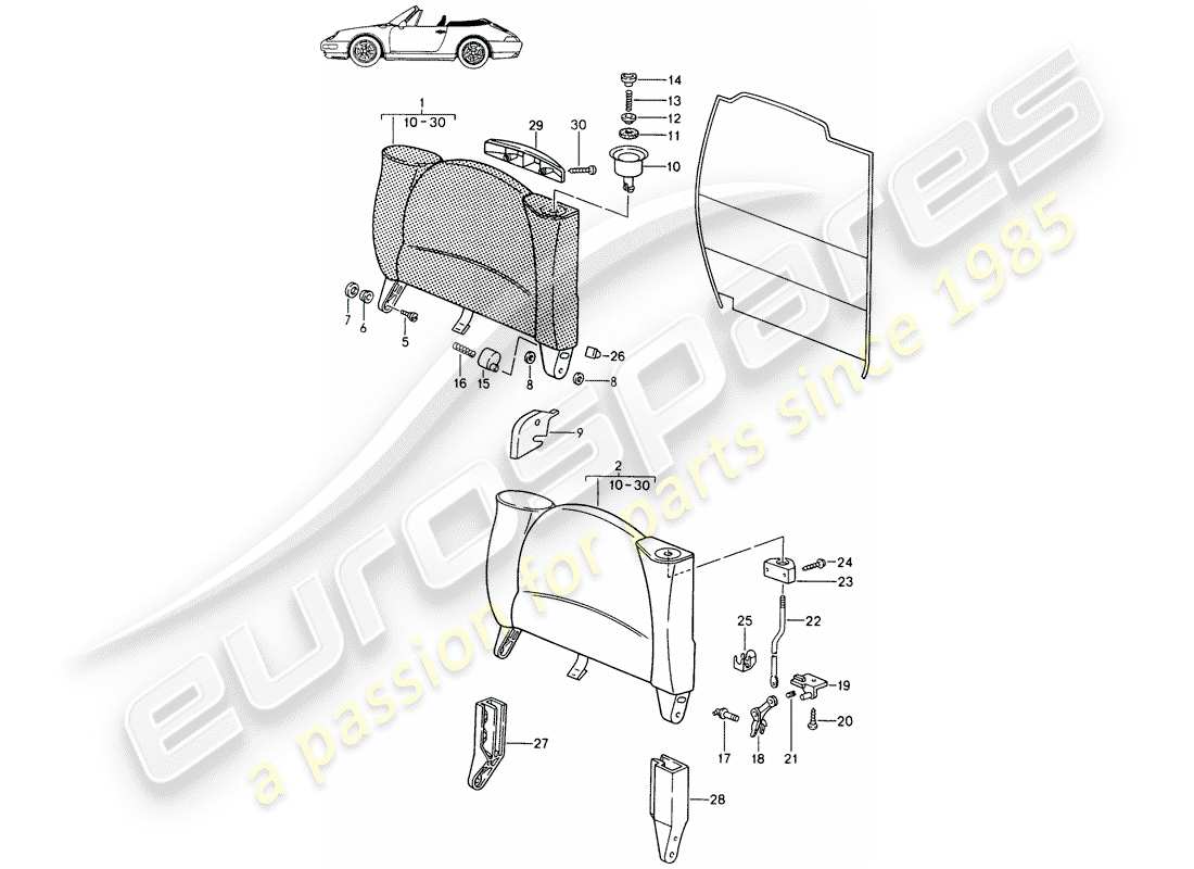 porsche 1987 (seats for 944/968/911/928) notsitz-rückenlehne - mit: - entlöschtaste - d - mj 1994>> - mj 1998 ersatzteildiagramm