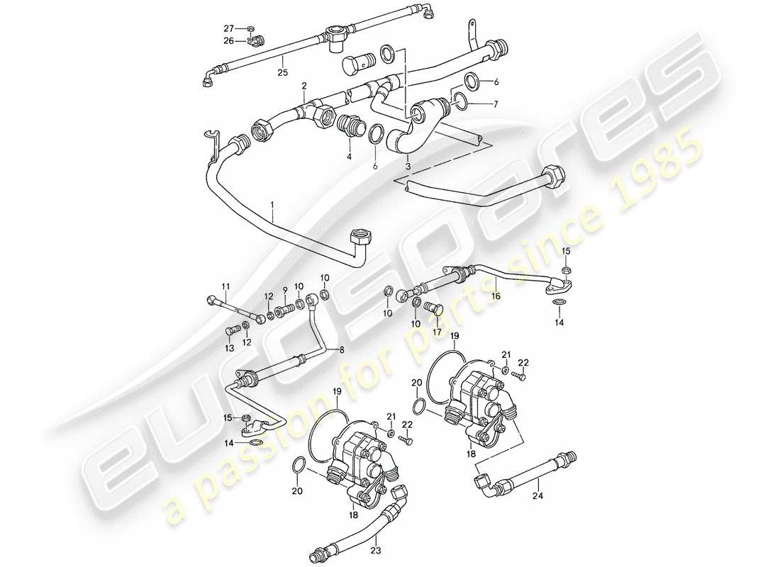 porsche 1988 (959) motorschmierung - ölpumpe - abgasturbolader teilediagramm
