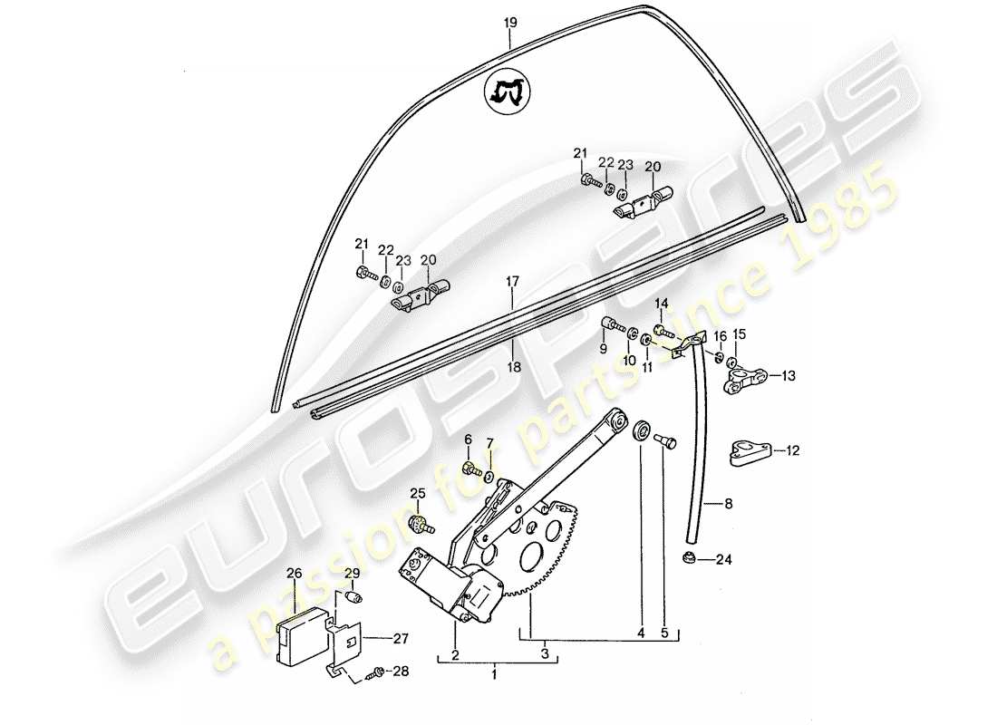porsche 1989 (928) fensterheber teilediagramm