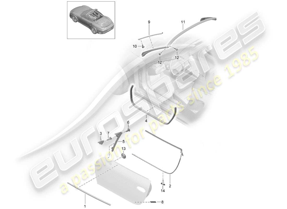 porsche 2014 (991-1 turbo) türdichtung ersatzteildiagramm