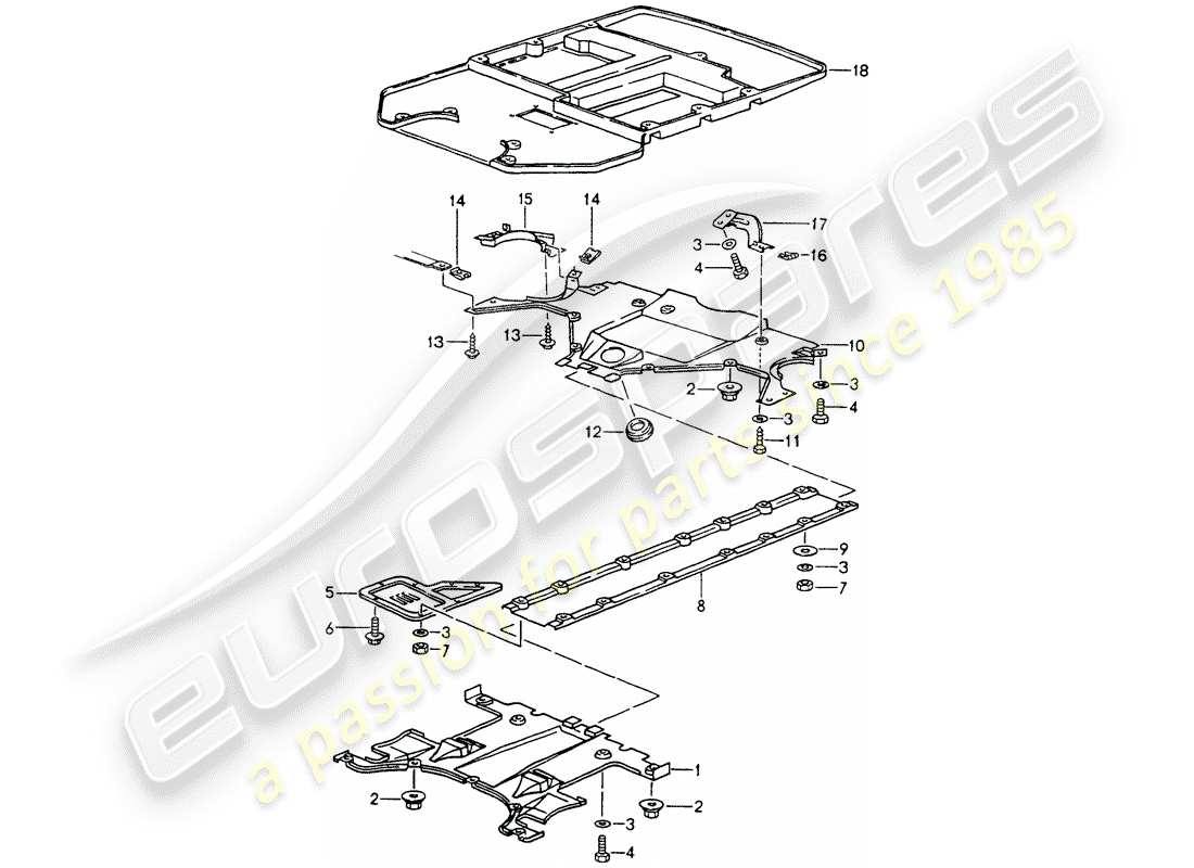 porsche 1990 (964) abdeckung - unterboden ersatzteildiagramm