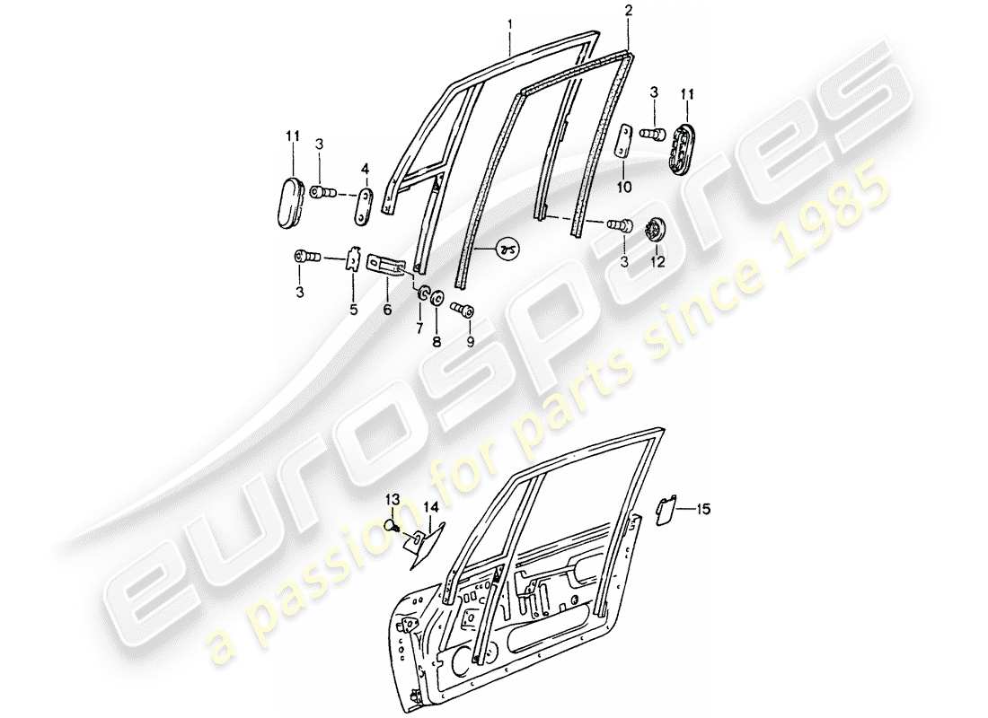 porsche 1990 (964) fensterrahmen ersatzteildiagramm