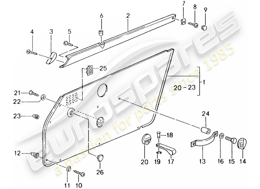 porsche 1993 (964) innenausstattung - türen ersatzteildiagramm