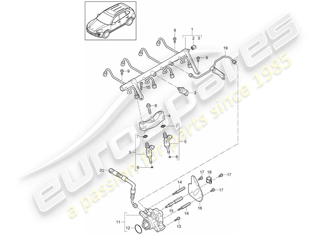 porsche 2016 (cayenne e2 92a) kraftstoffsammelrohr teilediagramm