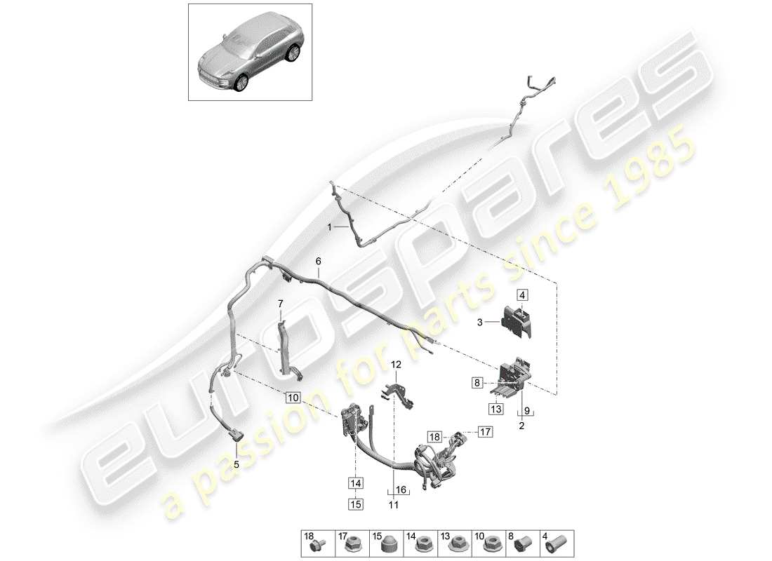 porsche 2020 (macan) kabelbaum für batterie + ersatzteildiagramm