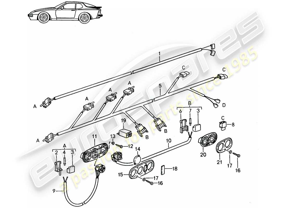 porsche 1987 (seats for 944/968/911/928) kabelbäume - schalter - vordersitz - d >> - mj 1988 ersatzteildiagramm