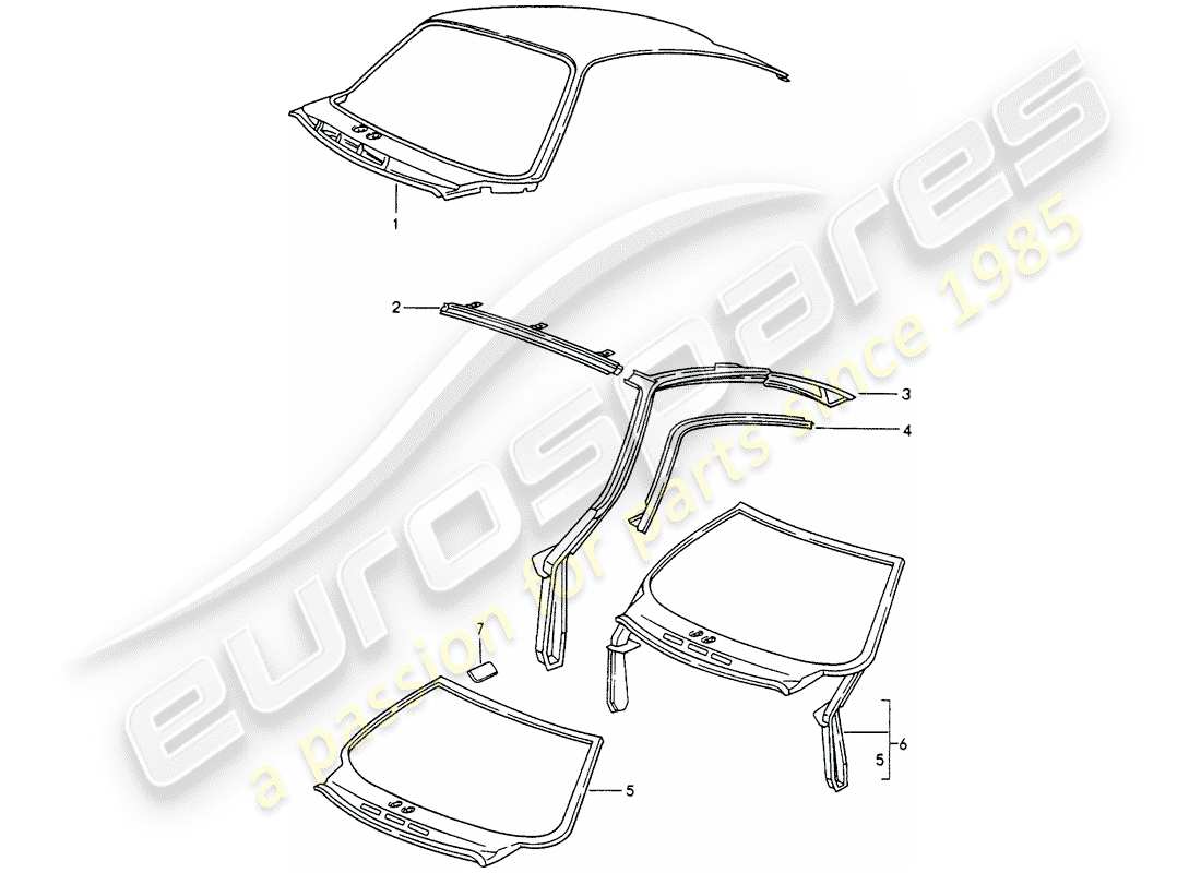 porsche 1996 (993) äußeres dachblech - windschutzrahmen ersatzteildiagramm