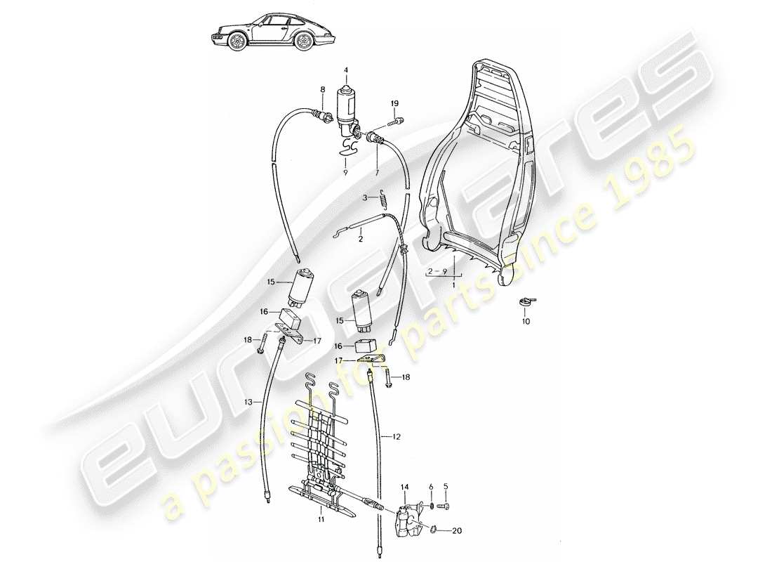 porsche 1987 (seats for 944/968/911/928) rückenlehnenrahmen - elektrisch - manuell - lendenwirbelstütze - d - mj 1989>> - mj 1994 ersatzteildiagramm