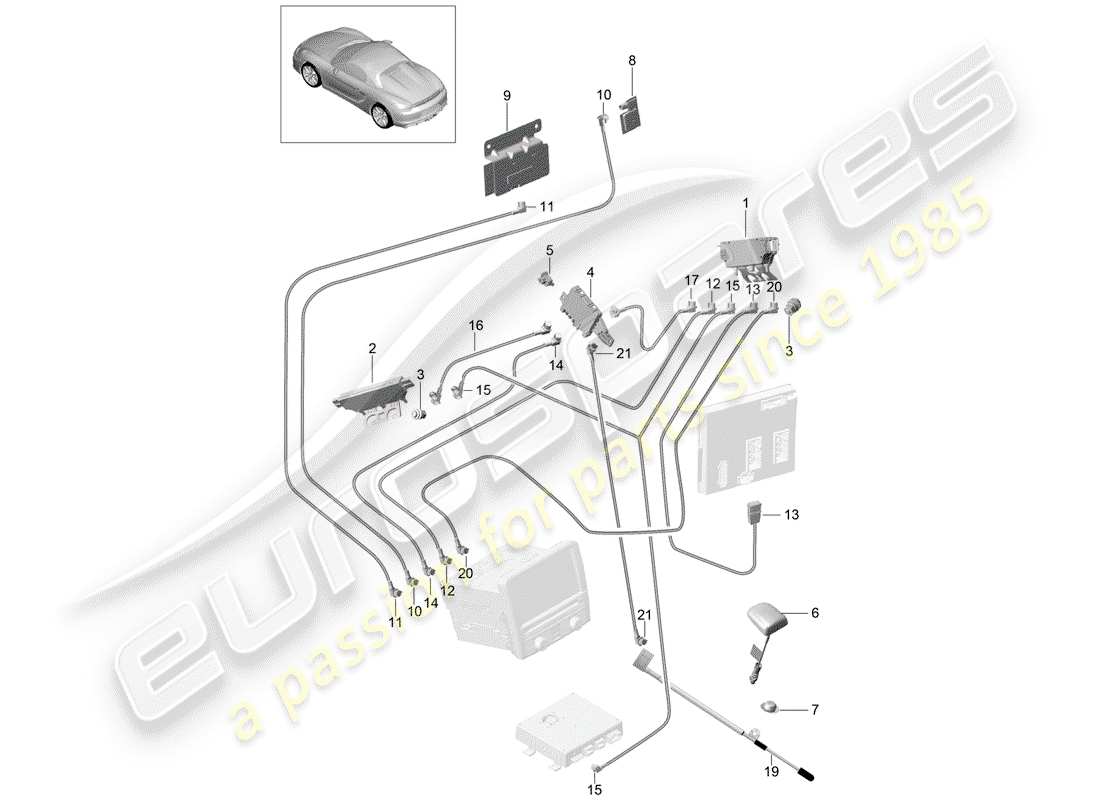 porsche 2016 (981 boxster spyder) antennenverstärker teilediagramm