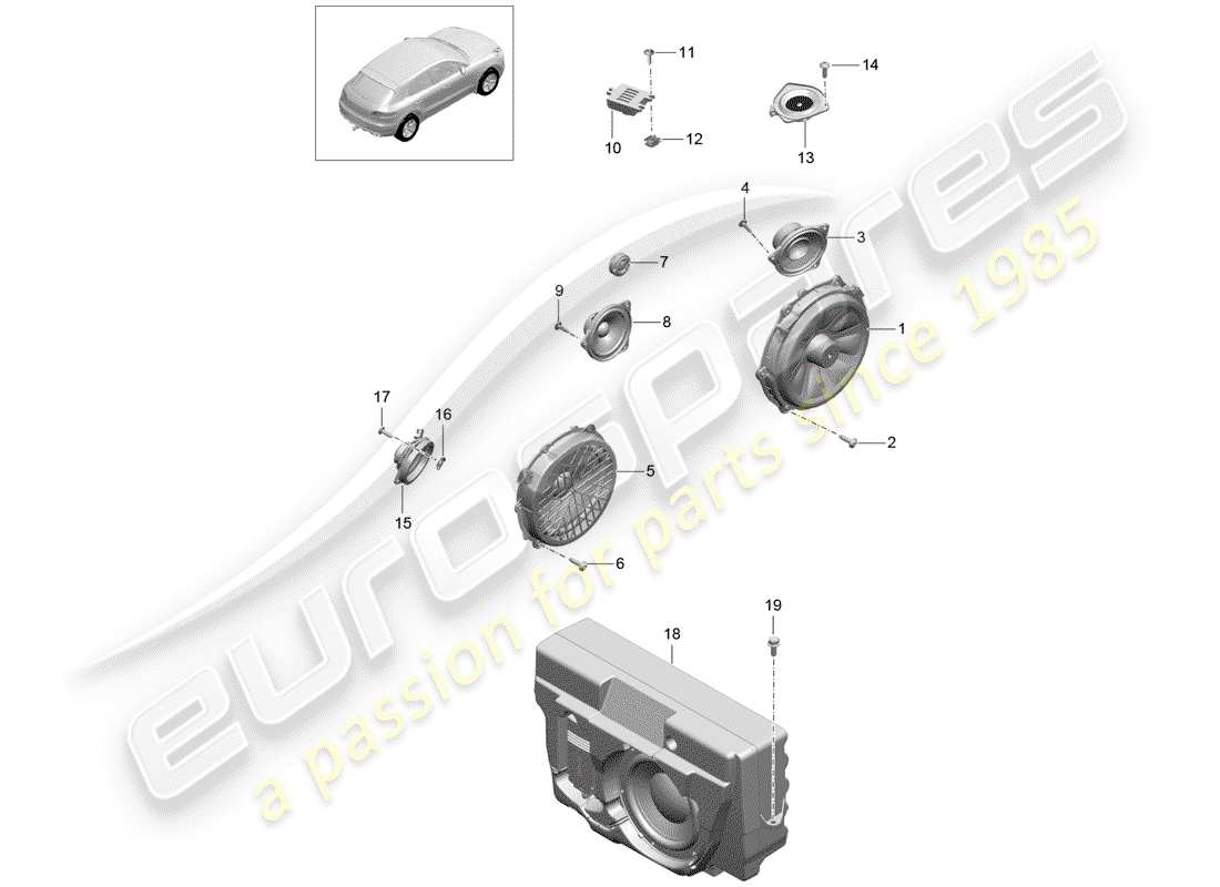porsche 2014 (macan) lautsprecher teilediagramm