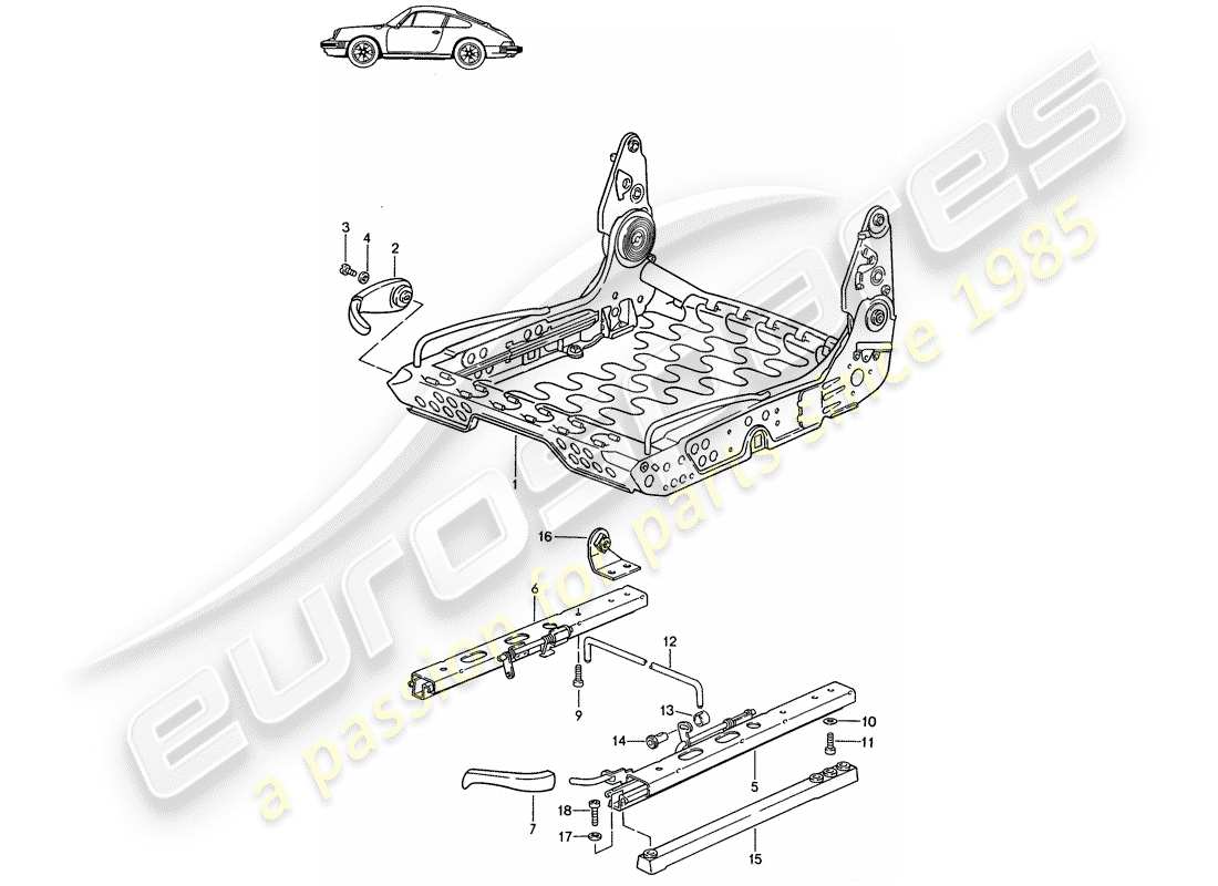 porsche 1987 (seats for 944/968/911/928) rahmen für sitz - für manuelle einstellung - d - mj 1987>> - mj 1989 ersatzteildiagramm