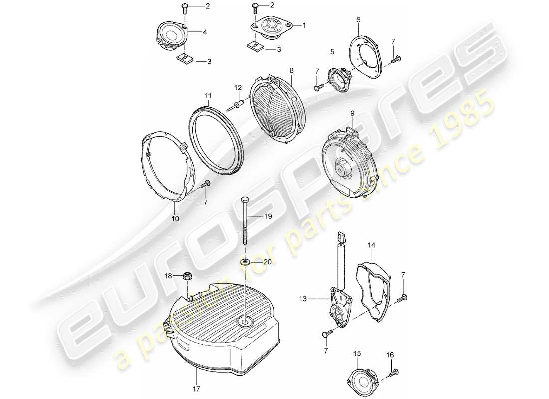 porsche 2003 (cayenne e1 9pa) lautsprecher-teilediagramm
