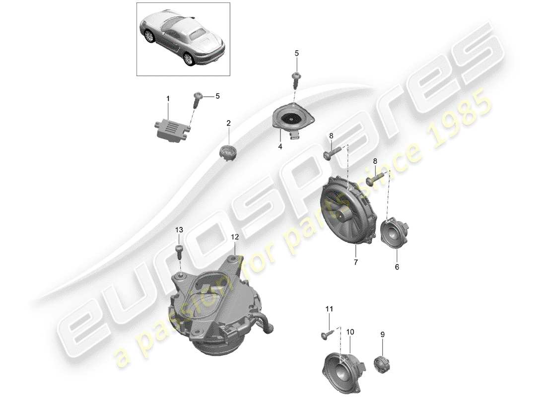 porsche 2017 (718 boxster) lautsprecher-teilediagramm