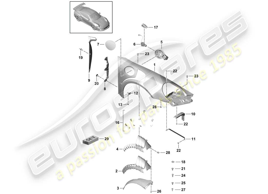 porsche 2014 (991-1 r/gt3/rs) befestigungselemente ersatzteildiagramm