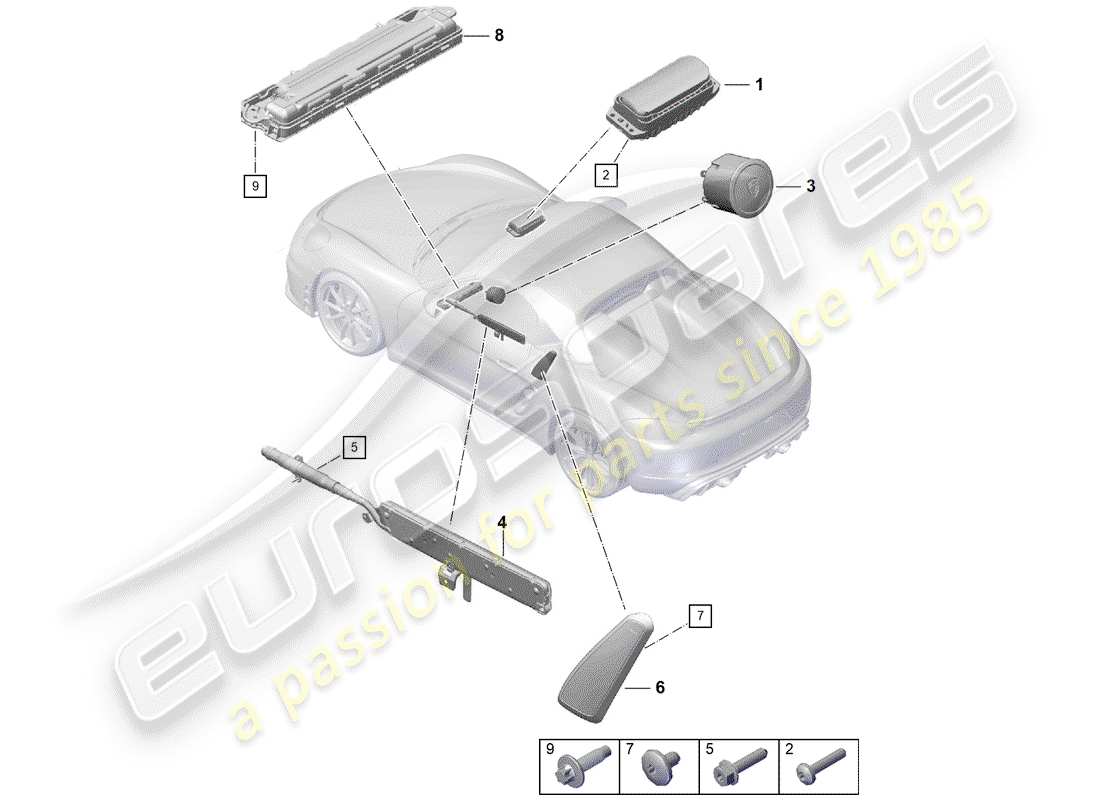 porsche 2020 (718 boxster spyder) airbag-teilediagramm