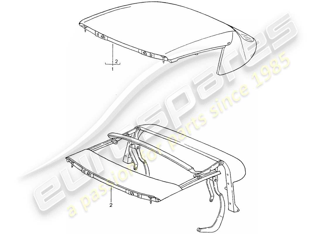 porsche 1993 (964) cabrioverdeck - verdeckrahmen ersatzteildiagramm