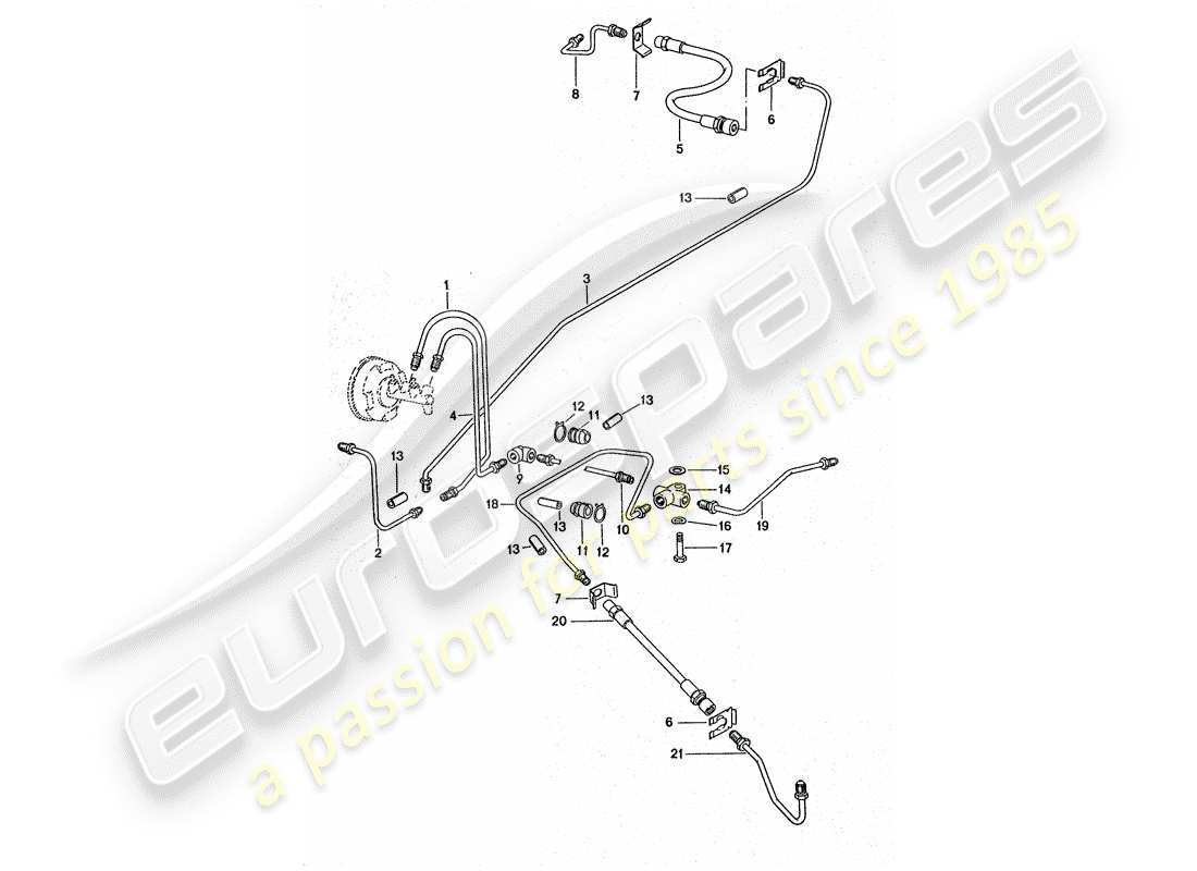 porsche 1975 (911 turbo) bremsleitungen - für fahrzeuge mit bremskraftverstärker ersatzteildiagramm