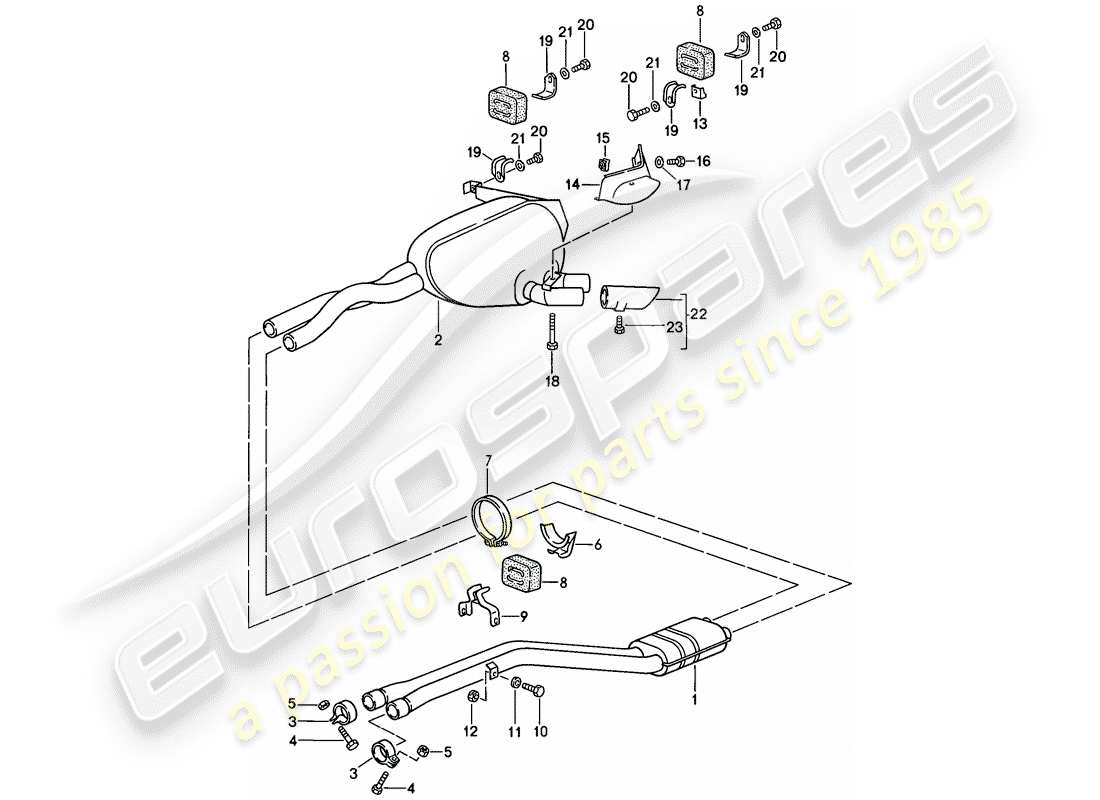 porsche 1983 (928) auspuffanlage - schalldämpfer - auspuff teilediagramm