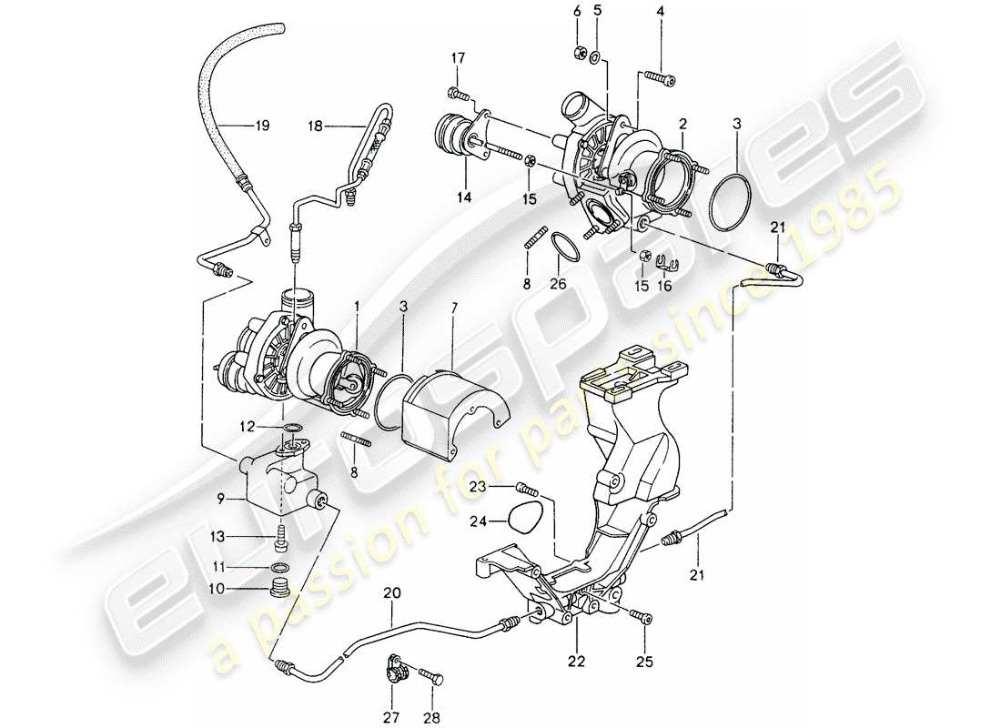 porsche 1998 (993) abgasturbolader - ölpumpe - für - abgasturbolader ersatzteildiagramm