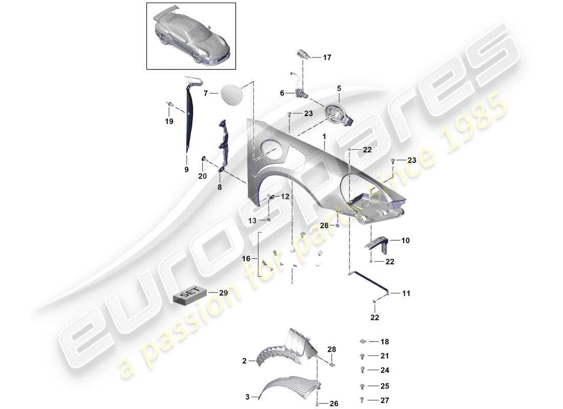 porsche 2015 (991-1 r/gt3/rs) befestigungen teilediagramm