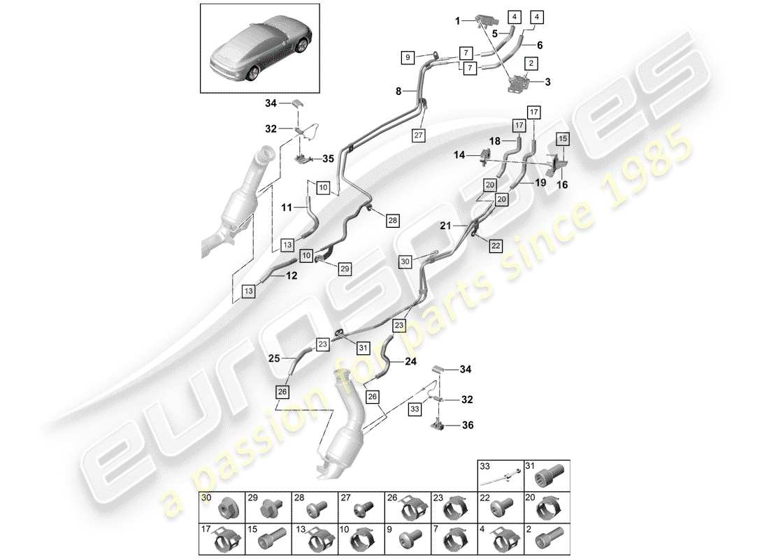 porsche 2019 (panamera 971-1) auspuffanlage teilediagramm