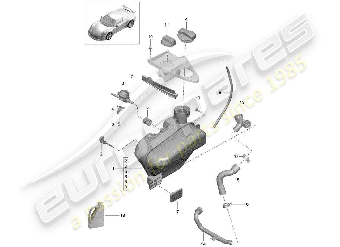 porsche 2020 (991-2 r/gt3/rs) wasserkühlung teilediagramm