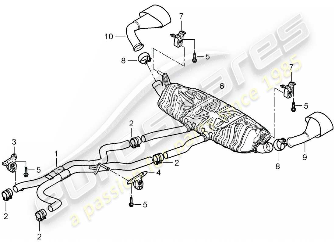 porsche 2008 (cayenne e1 9pa) auspuffanlage teilediagramm