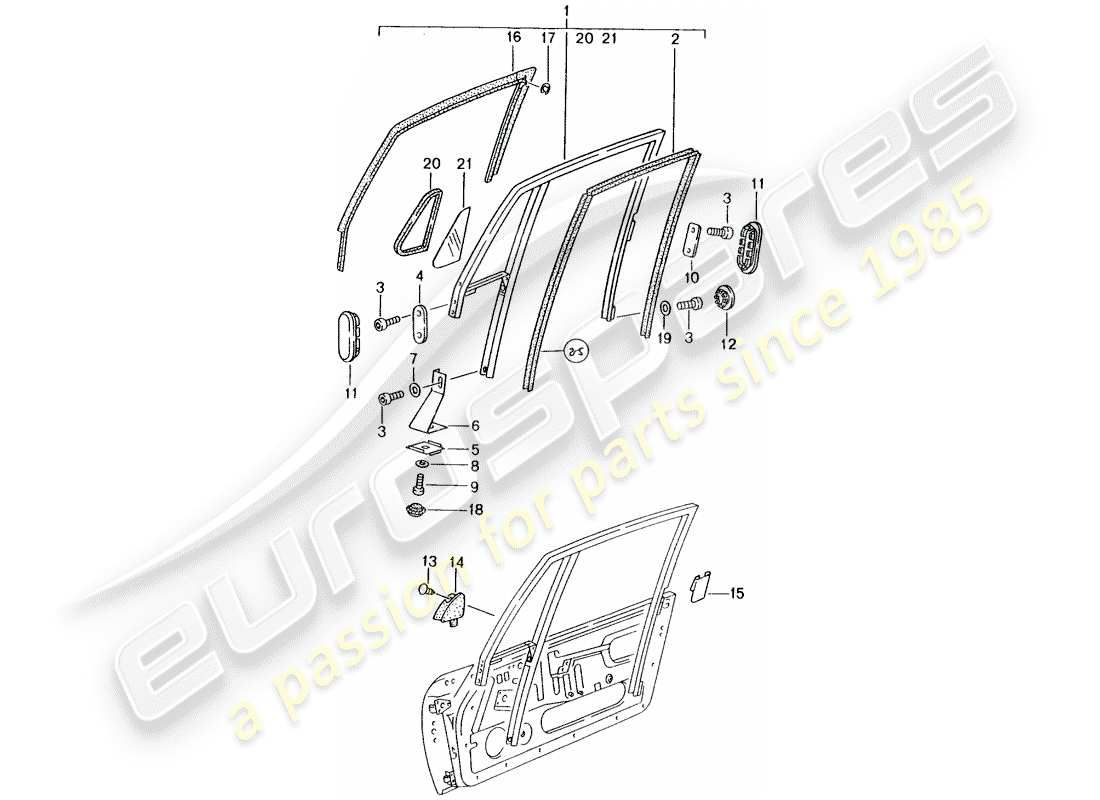porsche 1996 (993) fensterrahmen ersatzteildiagramm