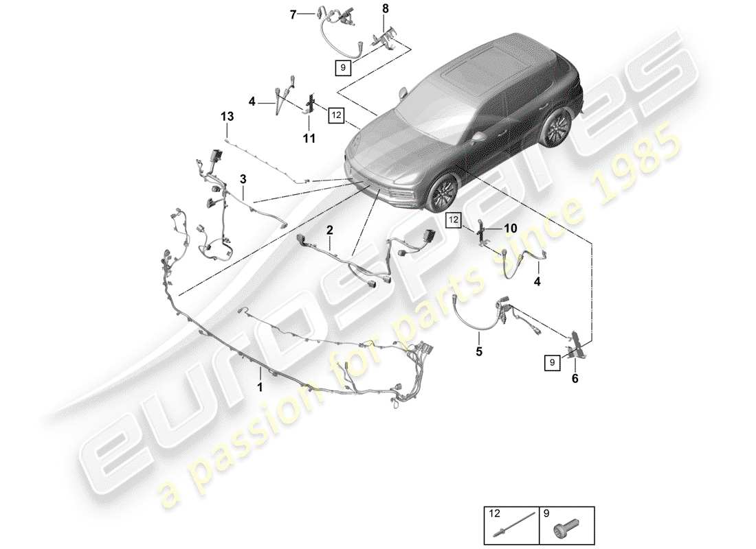 porsche 2019 (cayenne e3 9ya/9yb) kabelbäume ersatzteildiagramm