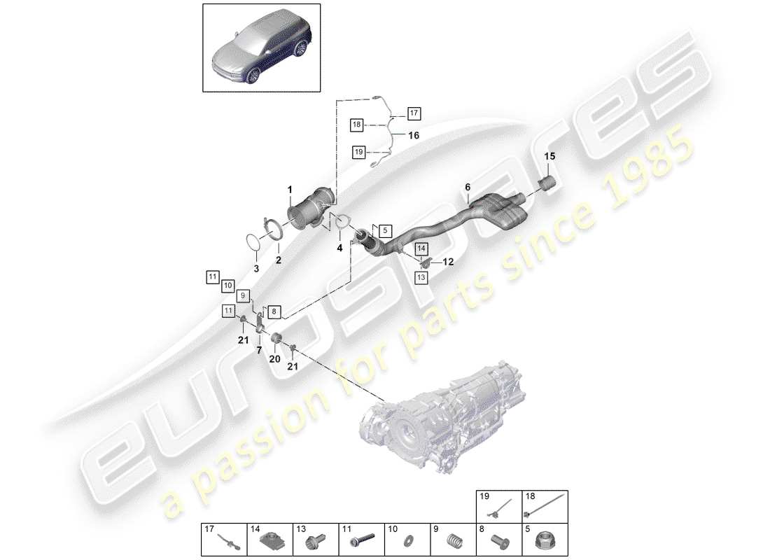 porsche 2018 (cayenne e3 9ya/9yb) auspuffanlage teilediagramm