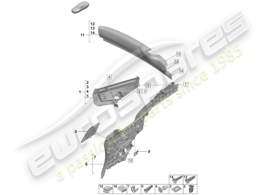 porsche 2019 (992-1) verkleidung, säule c diagramm für ersatzteile