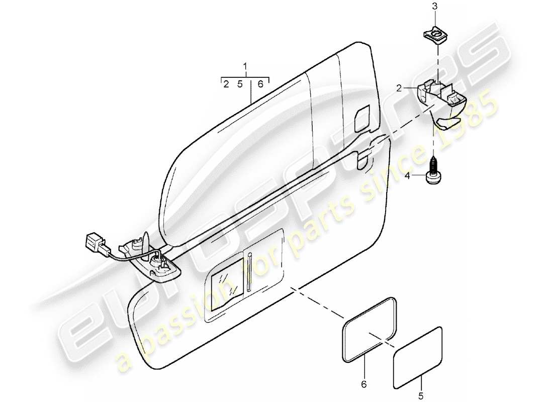 porsche 2003 (cayenne e1 9pa) sonnenblenden ersatzteildiagramm