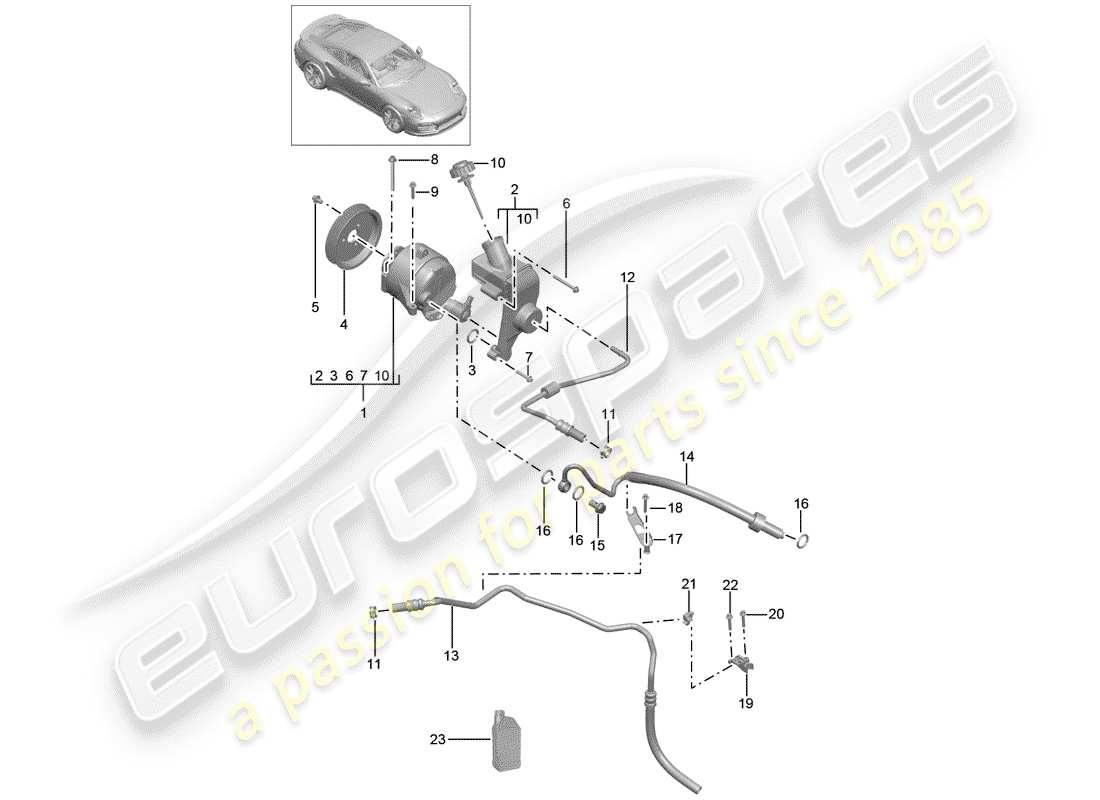 porsche 991 turbo (2014) hydraulikleitung teilediagramm