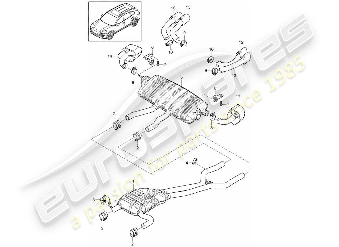 porsche 2017 (cayenne e2 92a) abgassystem teilediagramm