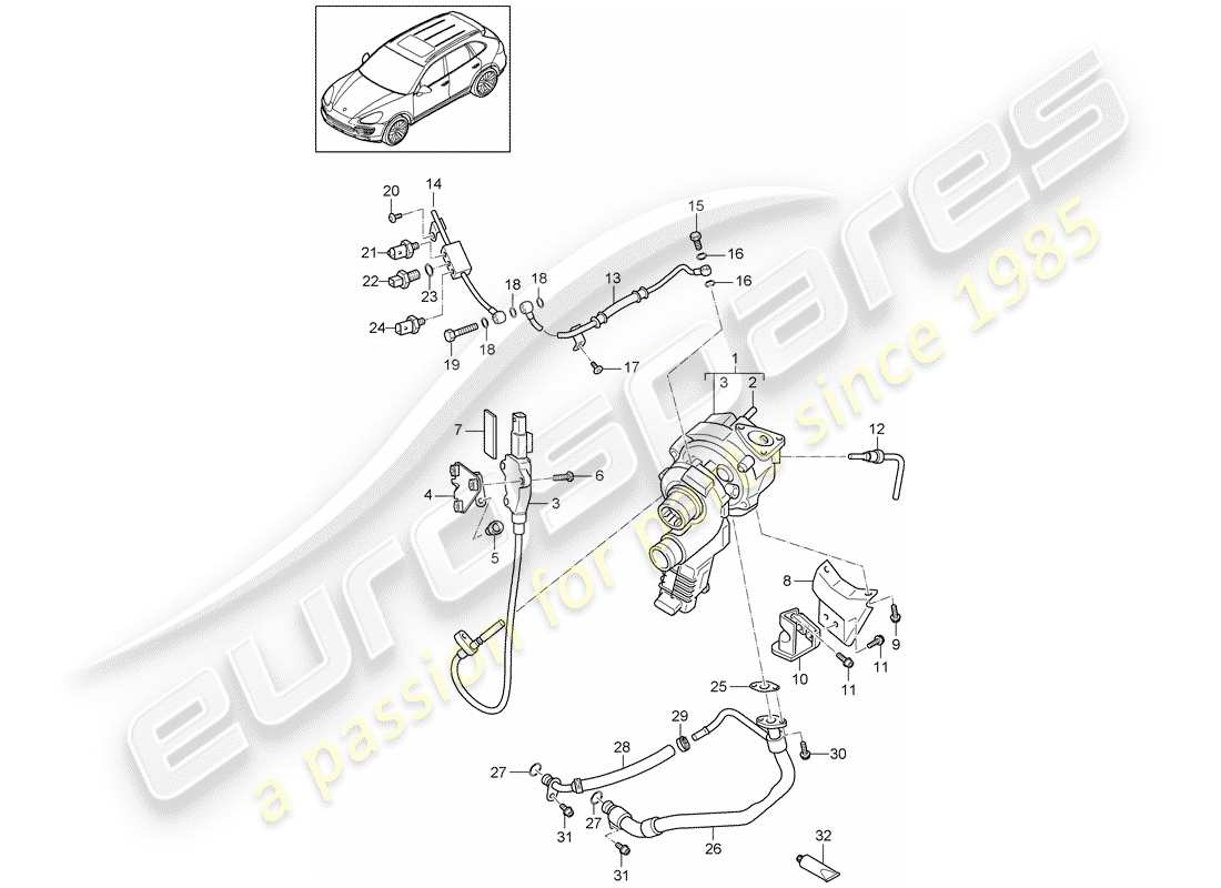 porsche 2018 (cayenne e2 92a) abgasturbolader teilediagramm