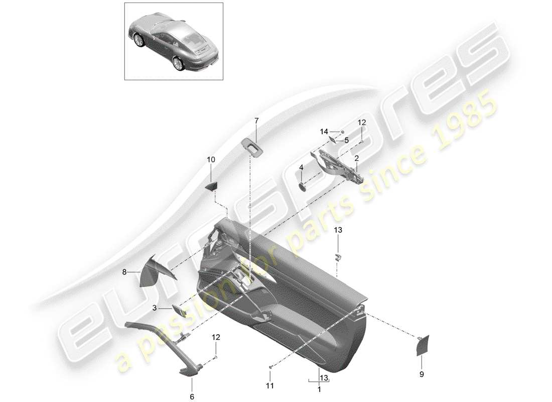 porsche 2014 (991-1 r/gt3/rs) türplatte teilediagramm