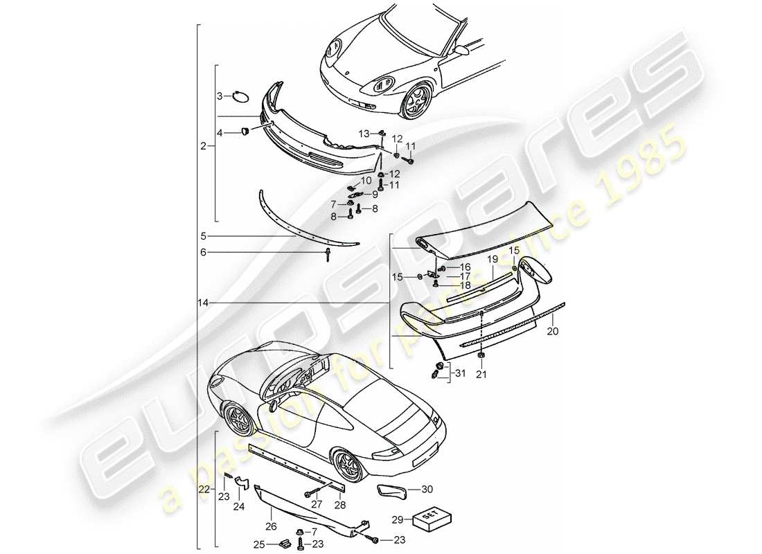 porsche 1998 (tequipment) aerokit-ersatzteildiagramm