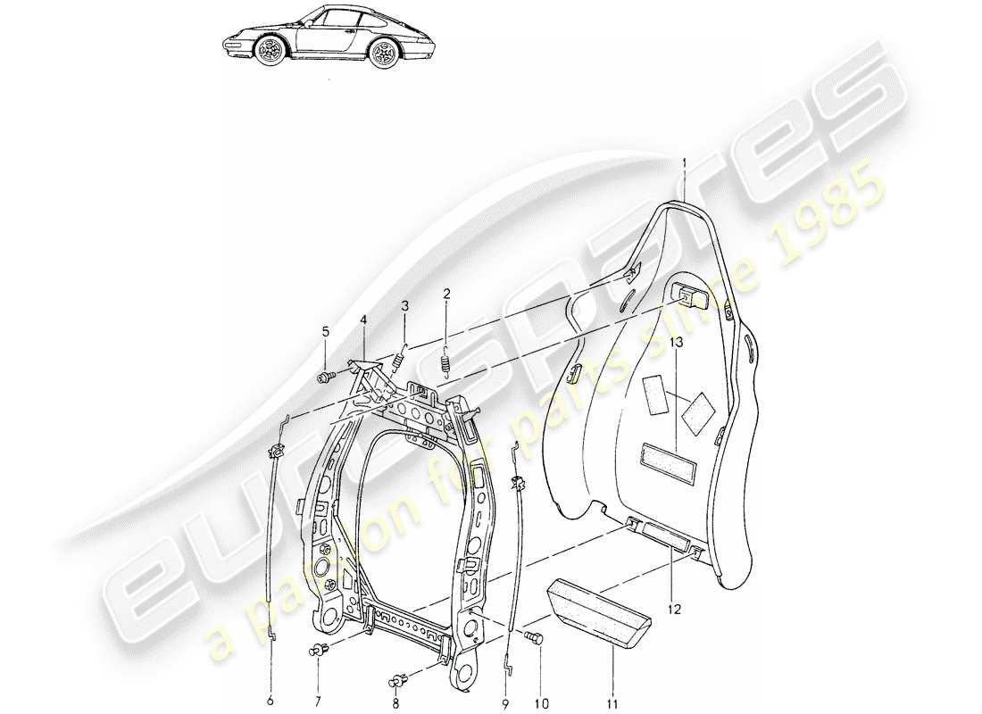 porsche 1987 (seats for 944/968/911/928) sportsitz - - - rückenlehnenrahmen - einzelteile - d - mj 1995>> - mj 1998 ersatzteildiagramm