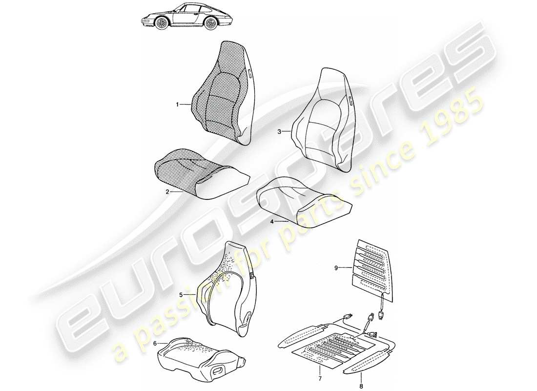 porsche 1990 (seats for 944/968/911/928) abdeckung - sportsitz - d - mj 1994>> - mj 1994 teilediagramm