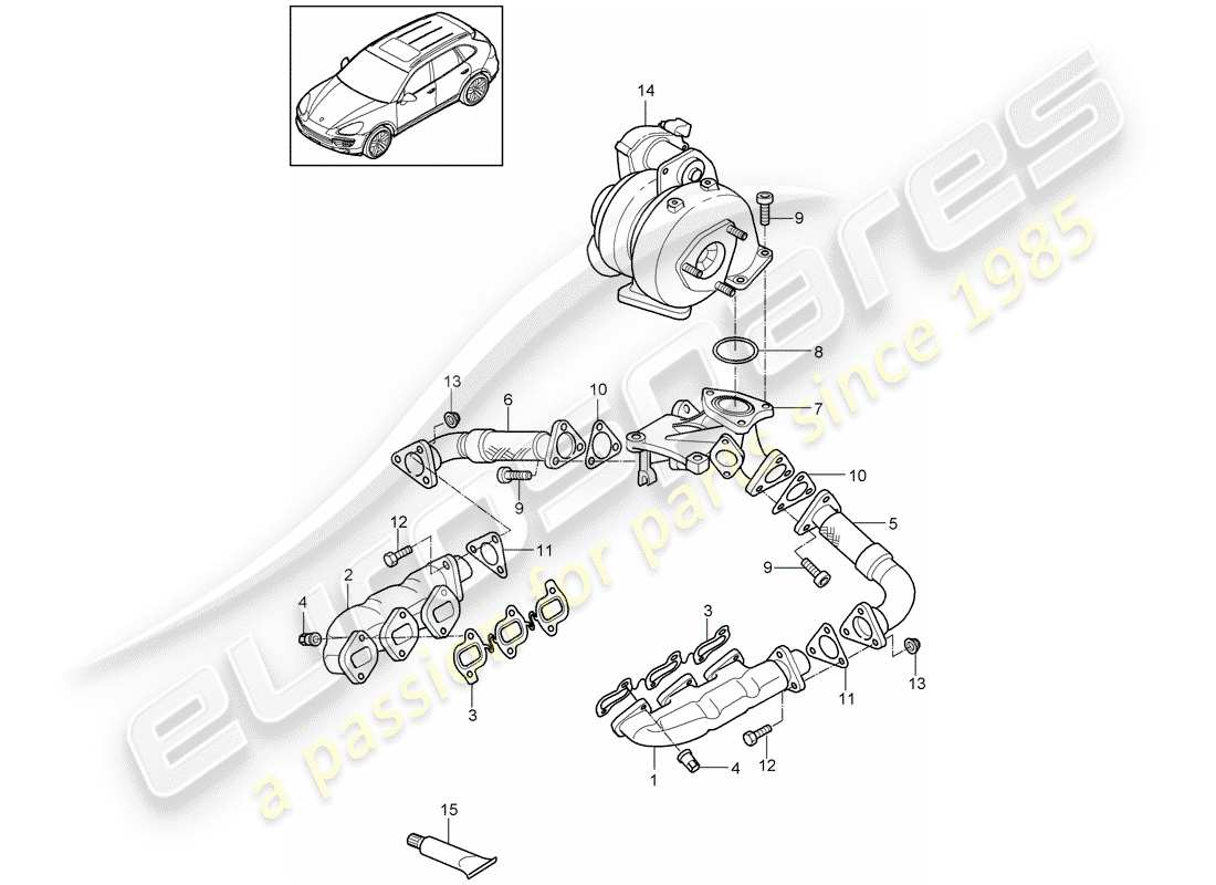 porsche 2012 (cayenne e2 92a) auspuffanlage teilediagramm