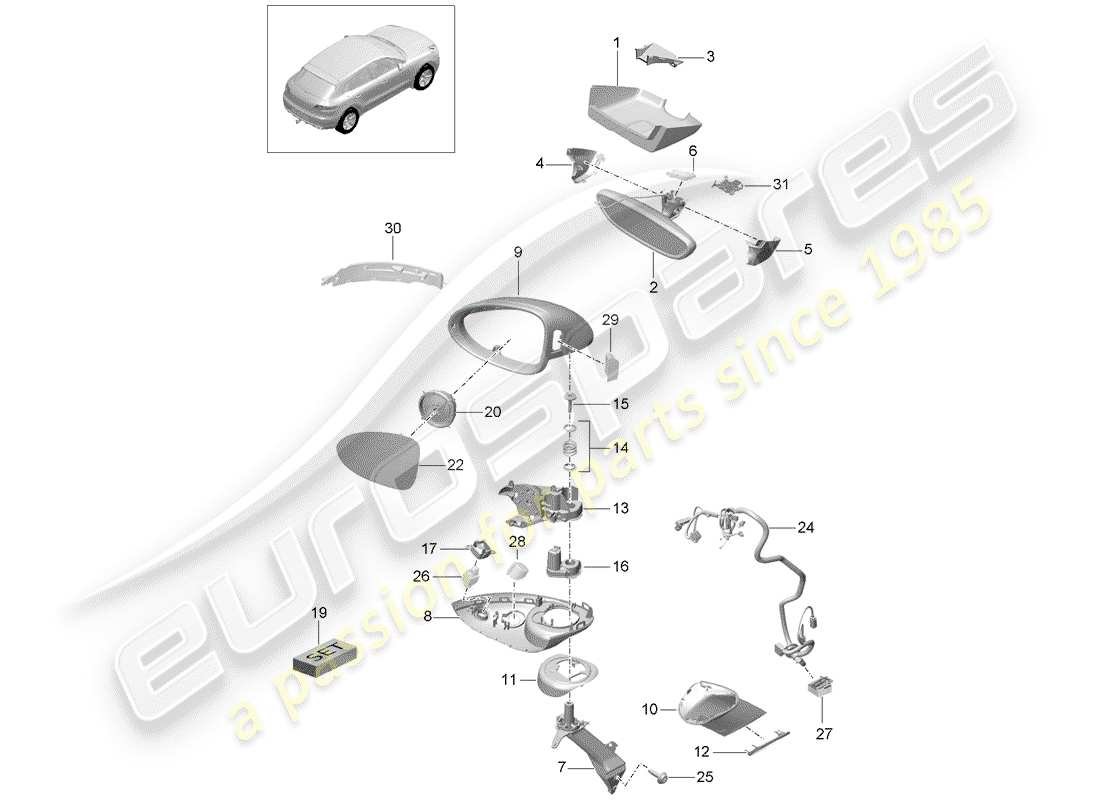 porsche 2020 (macan) innenspiegel ersatzteildiagramm