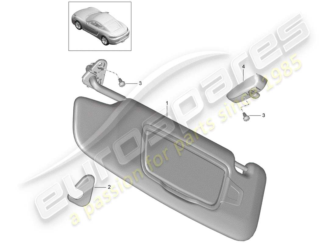 porsche 2017 (718 cayman) sonnenblenden ersatzteildiagramm