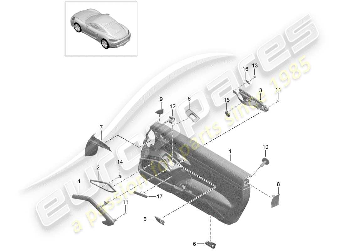 porsche 2018 (718 cayman) türplatte teilediagramm