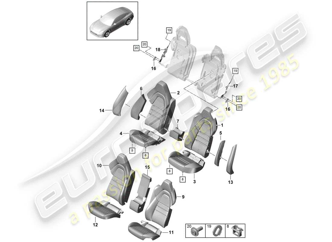 porsche panamera 971 (2018) seat-ersatzteildiagramm