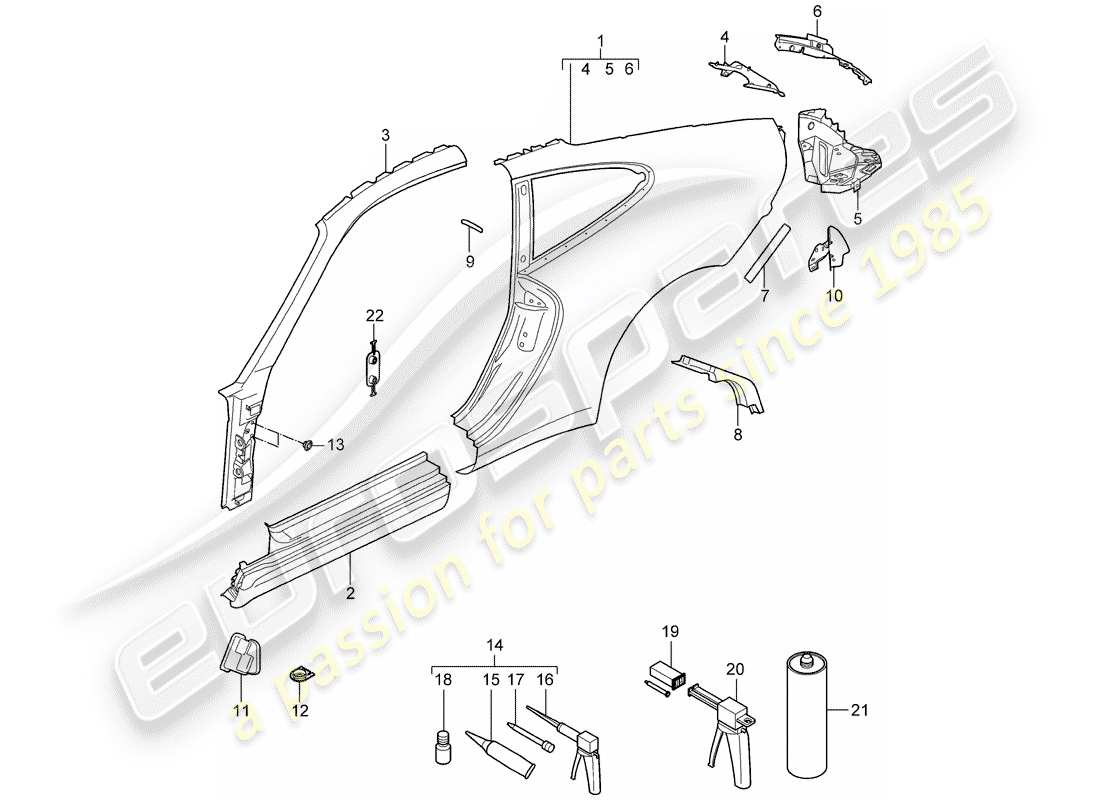 porsche 2011 (997-2) seitenwand teilediagramm