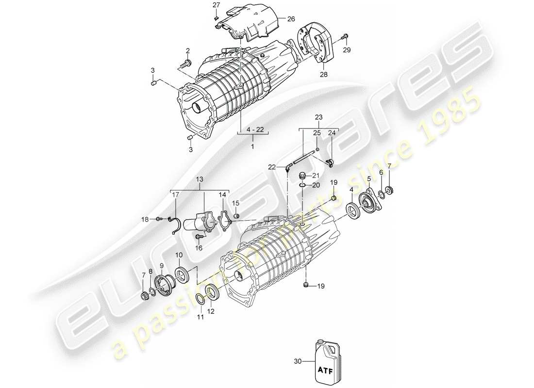 porsche 2008 (cayenne e1 9pa) verteilergetriebe teilediagramm