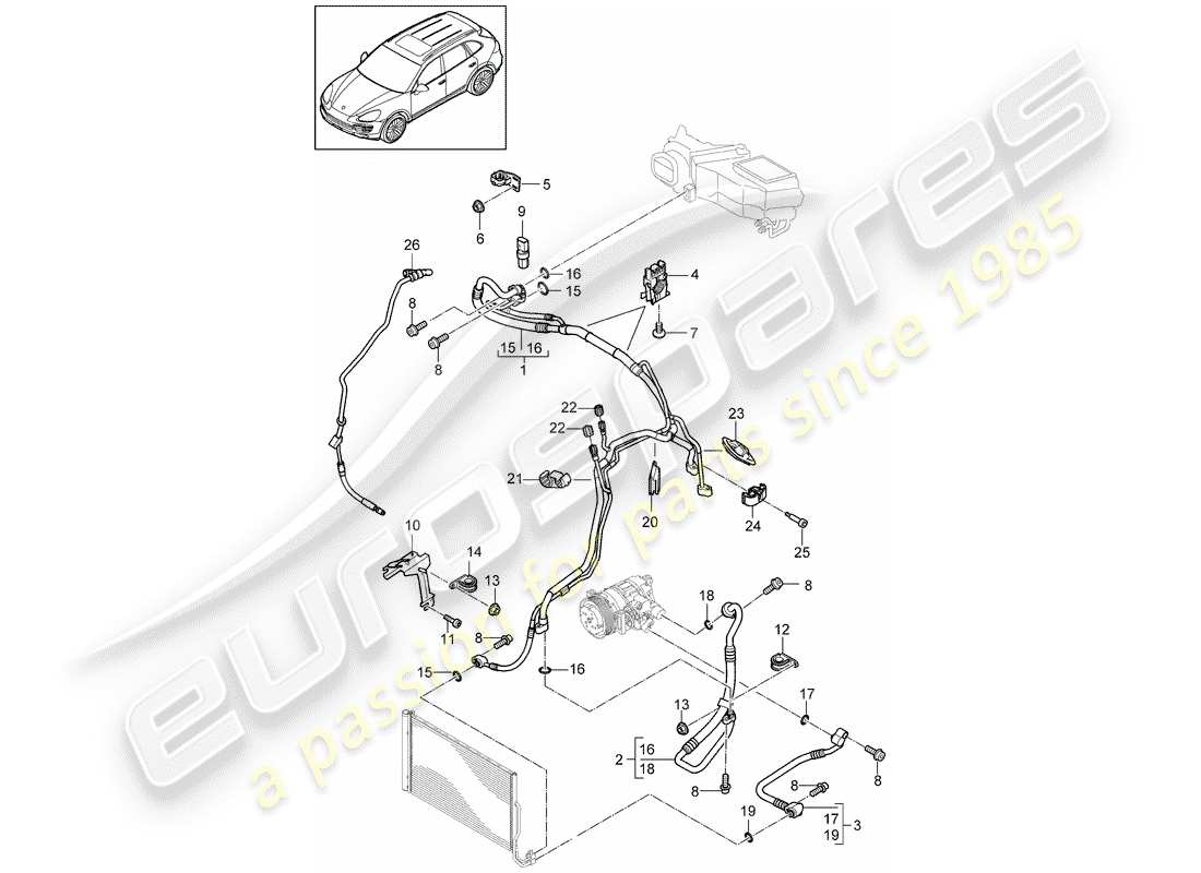 porsche 2011 (cayenne e2 92a) kältemittelkreislauf teilediagramm