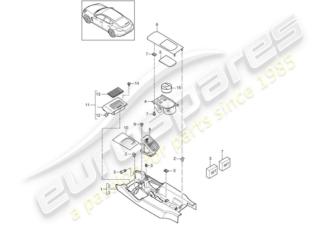porsche 2010 (cayenne e1 9pa) mittelkonsole mittelversion business teilediagramm