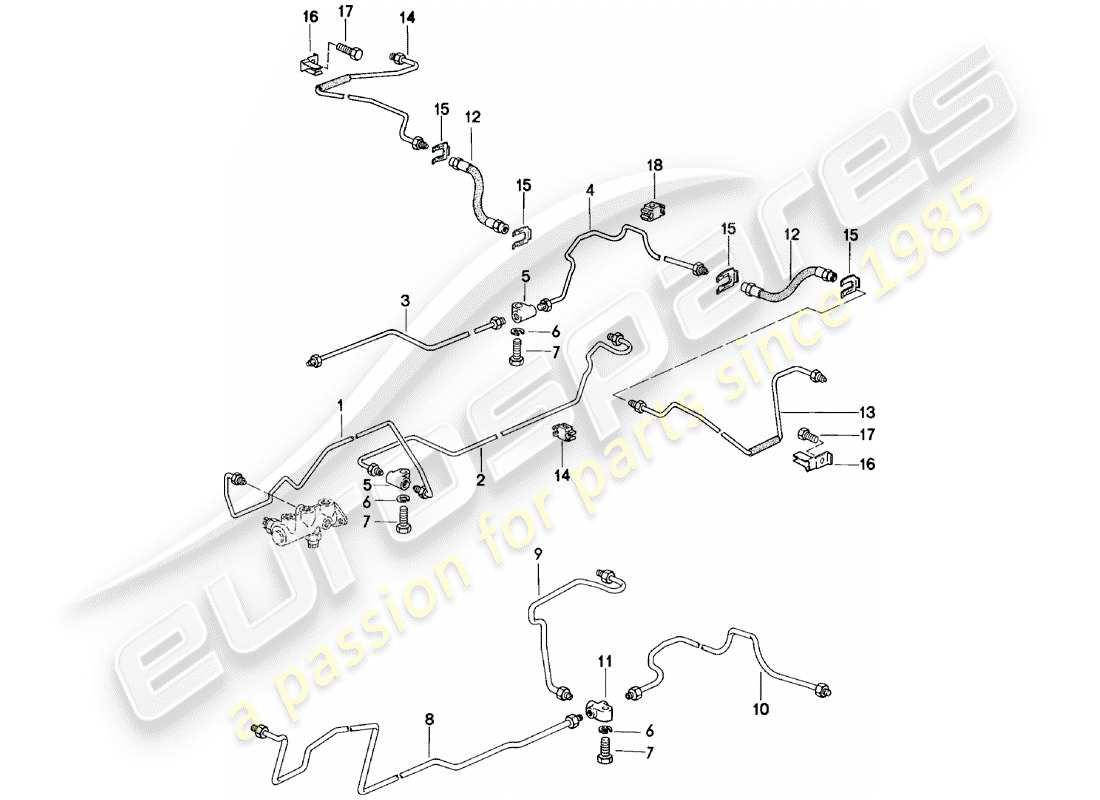 porsche 1985 (924) bremsleitungen ersatzteildiagramm