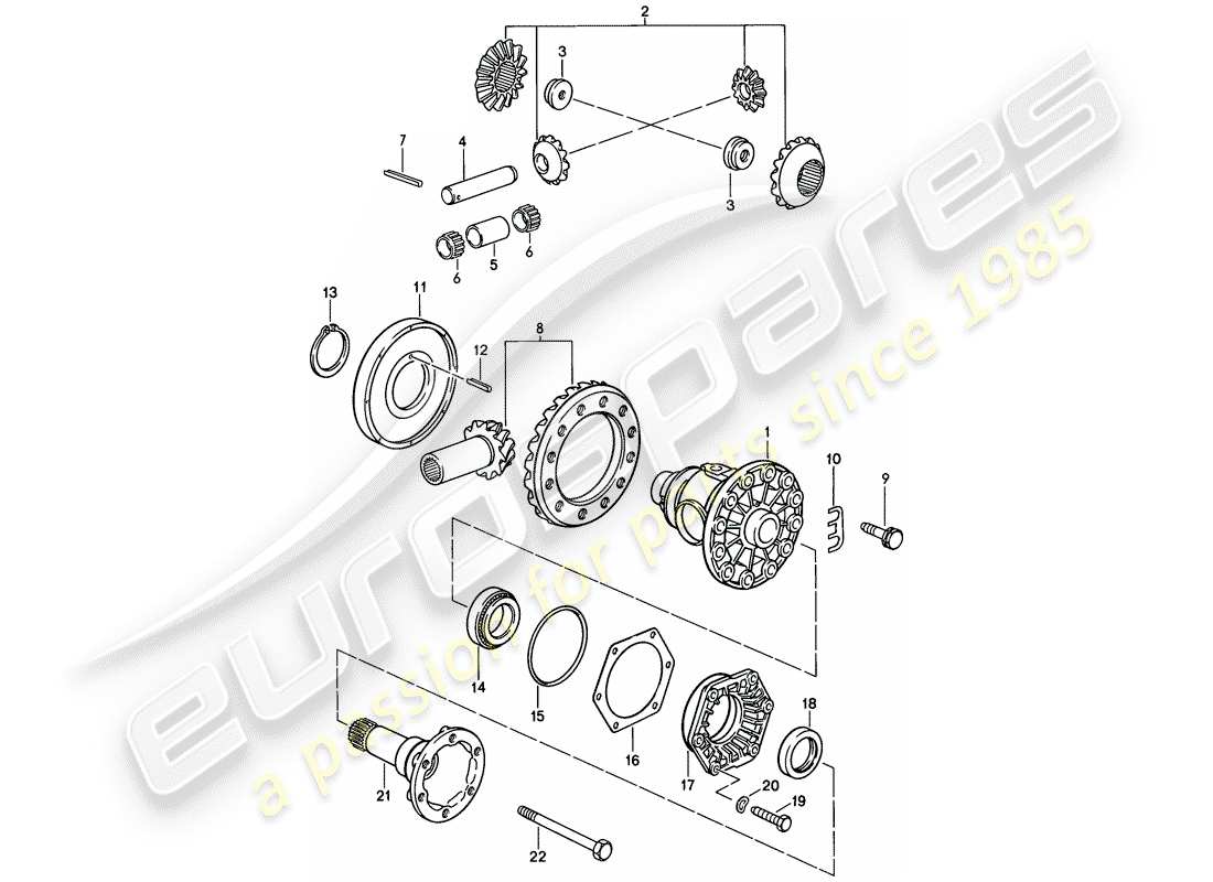 porsche 1983 (928) automatikgetriebe – differential – 2 teilediagramm